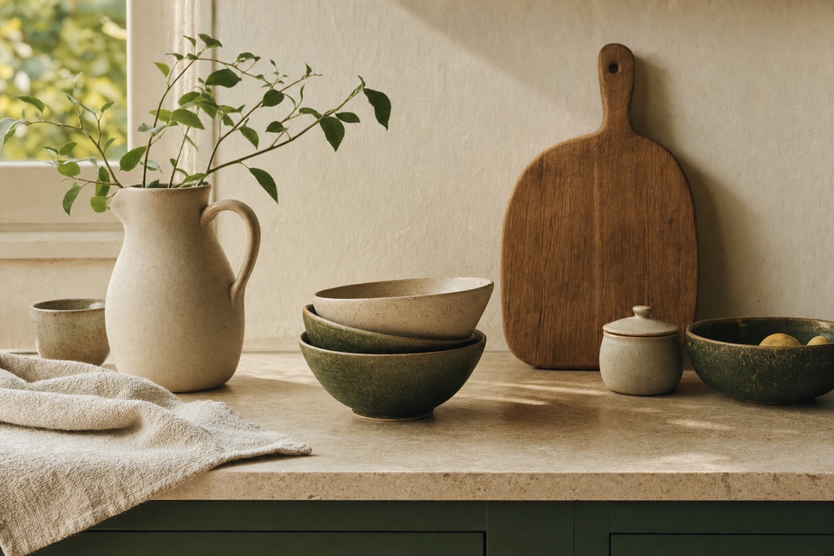 Kitchen counter with ceramics